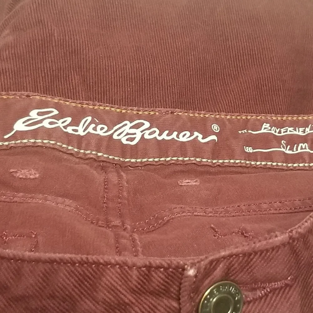 Eddie Bauer 14 Pants Corduroy Boyfriend Slim Fit Burgundy Academia Grunge Gothic